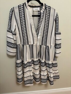 Black & White Striped Tiered V-Neck Dress